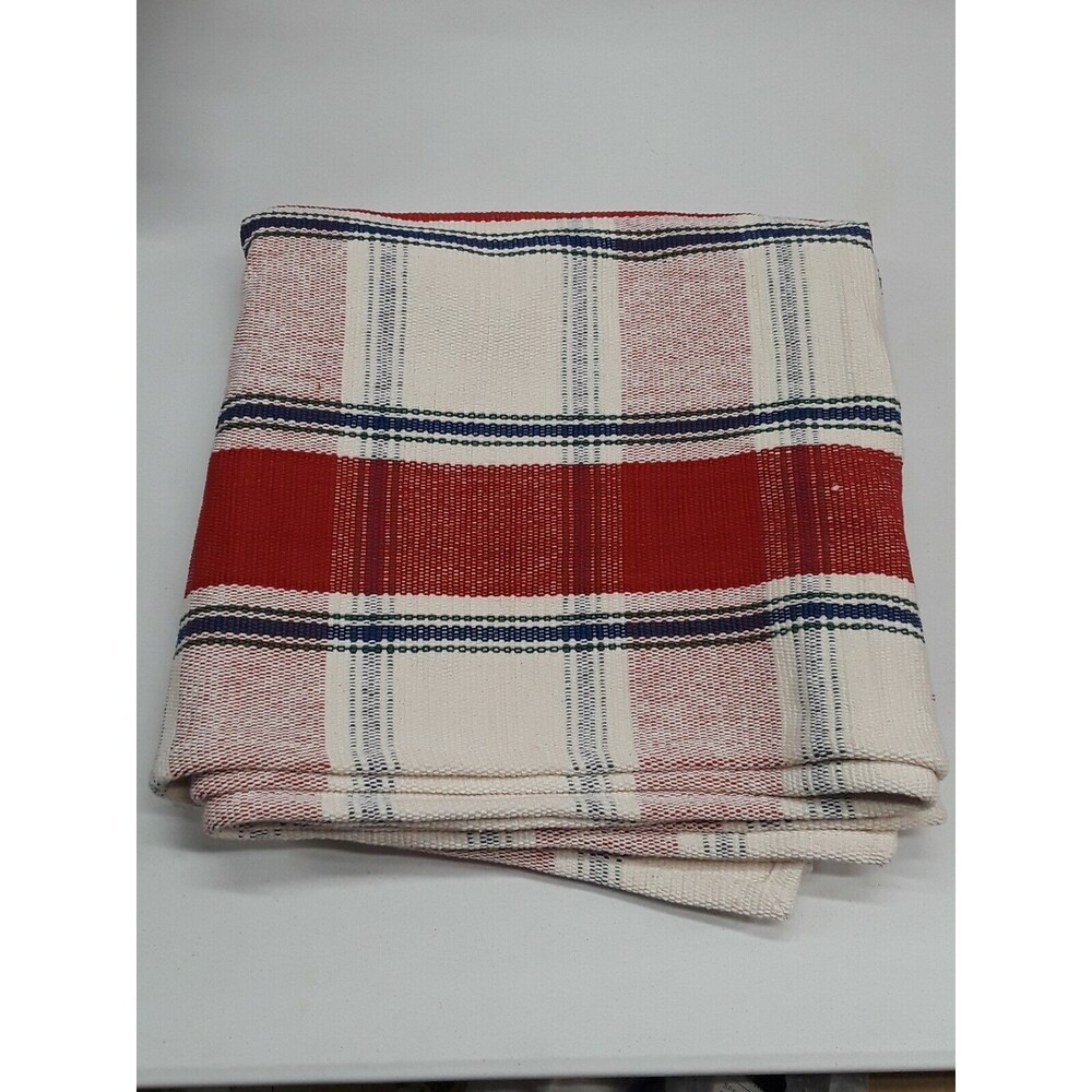 Tag Textiles India Heavy Tablecloth Woven Red Blue White Checkered 64x60"